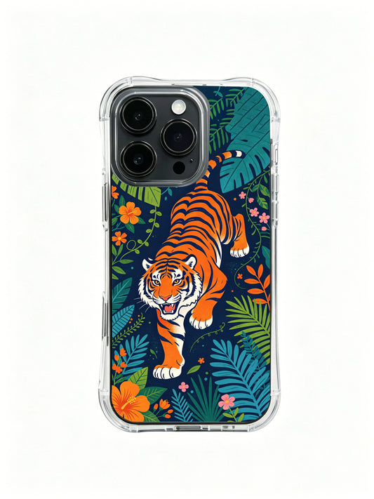 Tiger iPhone 13 Pro Case with night garden art and orange wildlife