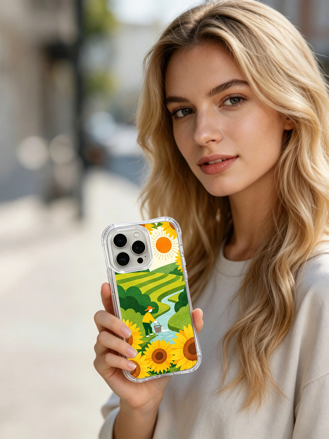 Emerald green oasis iPhone 15 Pro Max Case with botanical sunflower art