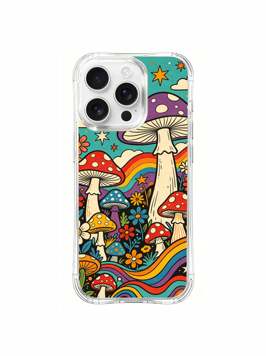 Folk doodle mushroom iPhone 16 Pro Max Case with spiral sun art