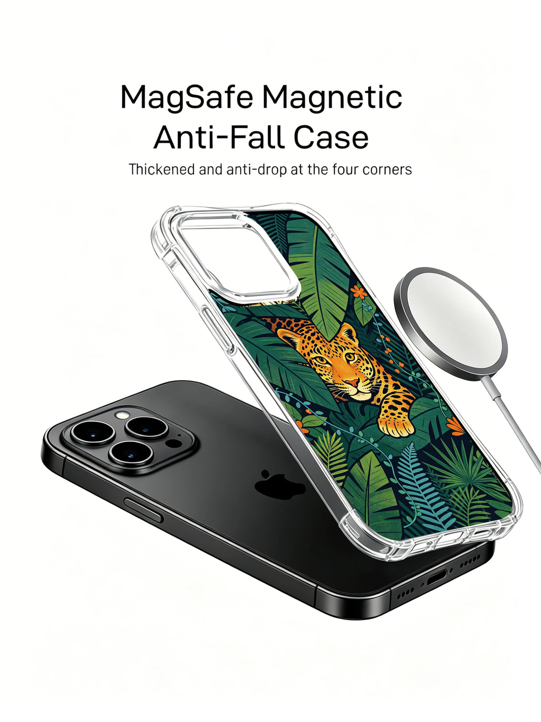 Unique iPhone 13 Pro Case gift with hidden jaguar art and emerald leaves