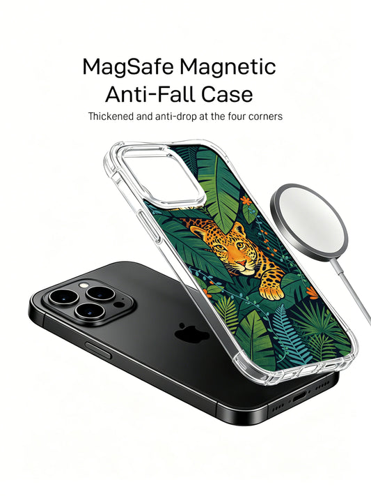Unique iPhone 13 Pro Case gift with hidden jaguar art and emerald leaves