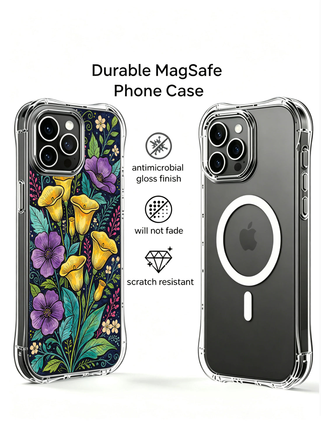Golden nocturne floral iPhone 13 Pro Max Case with vibrant botanical artwork