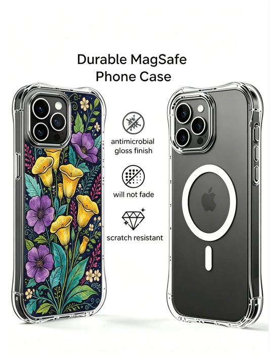 Golden nocturne floral iPhone 13 Pro Max Case with vibrant botanical artwork