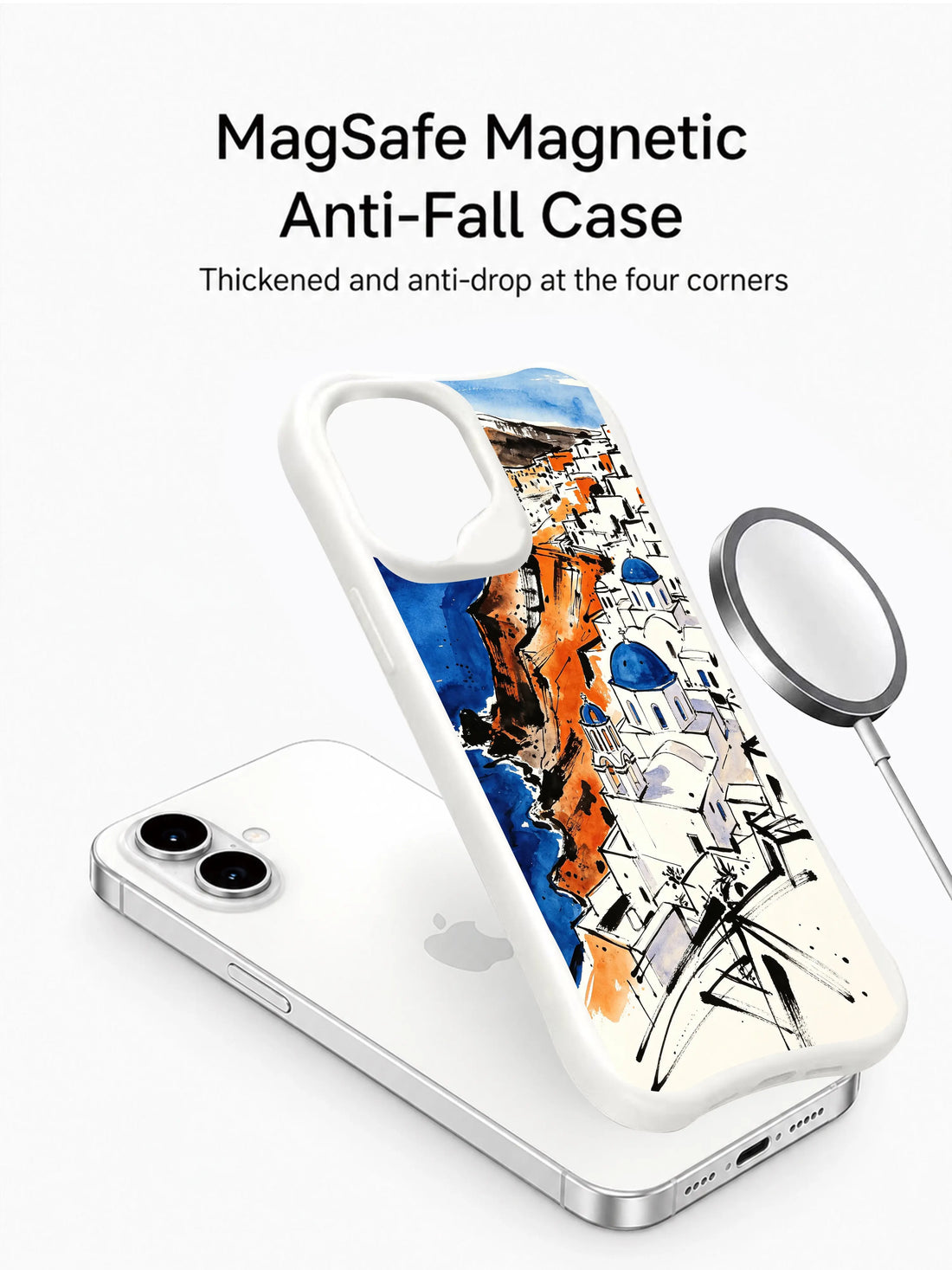 Greek island iPhone 16 Case with blue white wall art