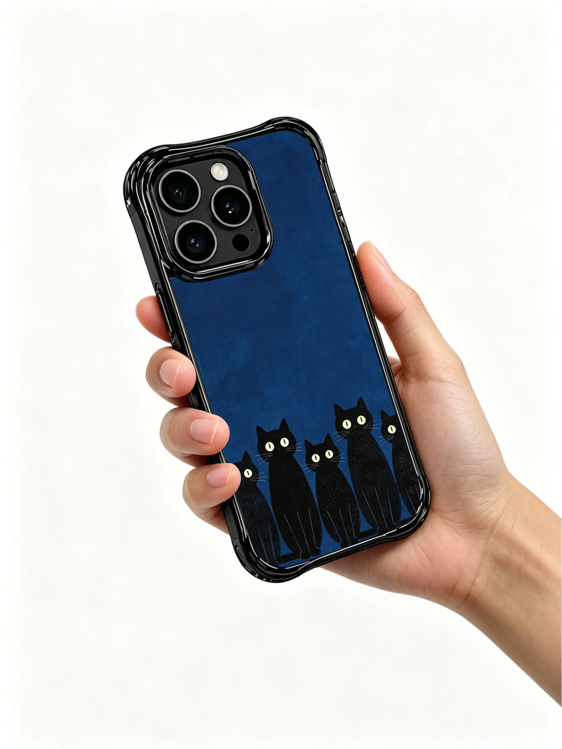 Guardian felines night iPhone 16 Pro Max Case with determined black cats on a dark blue background