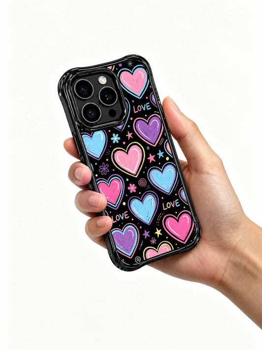 Love iPhone 13 Pro Max Case with bubblegum doodle hearts and chalk night art