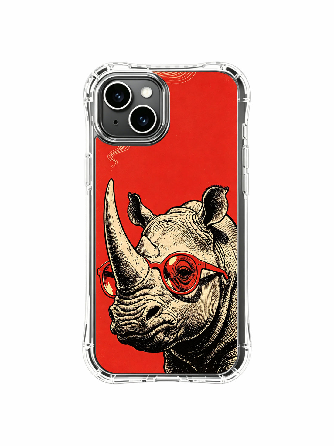 Aesthetic iPhone 13 Case with engraved red spec rhino artwork