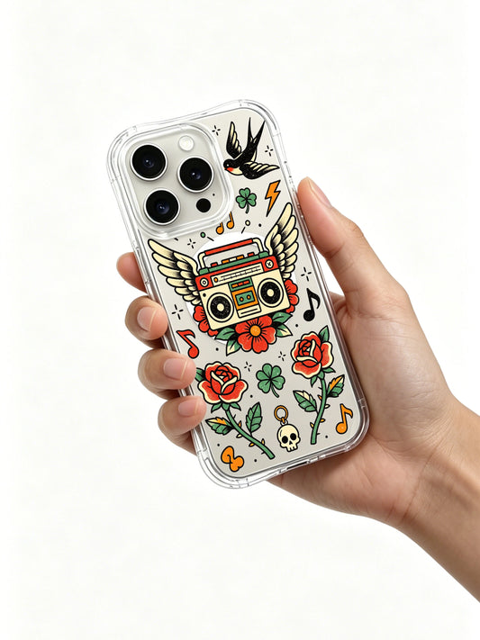 Unique iPhone 15 Pro Case Gift With Retro Boombox Art