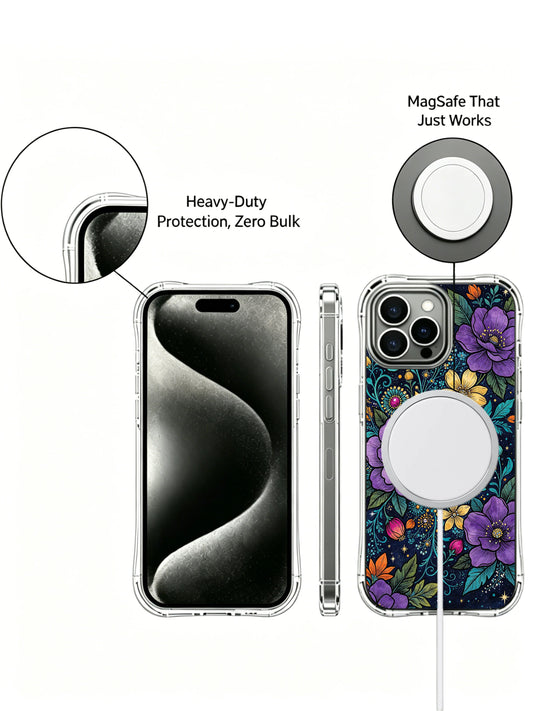 Starry floral mosaic iPhone 13 Pro Max Case with night garden design