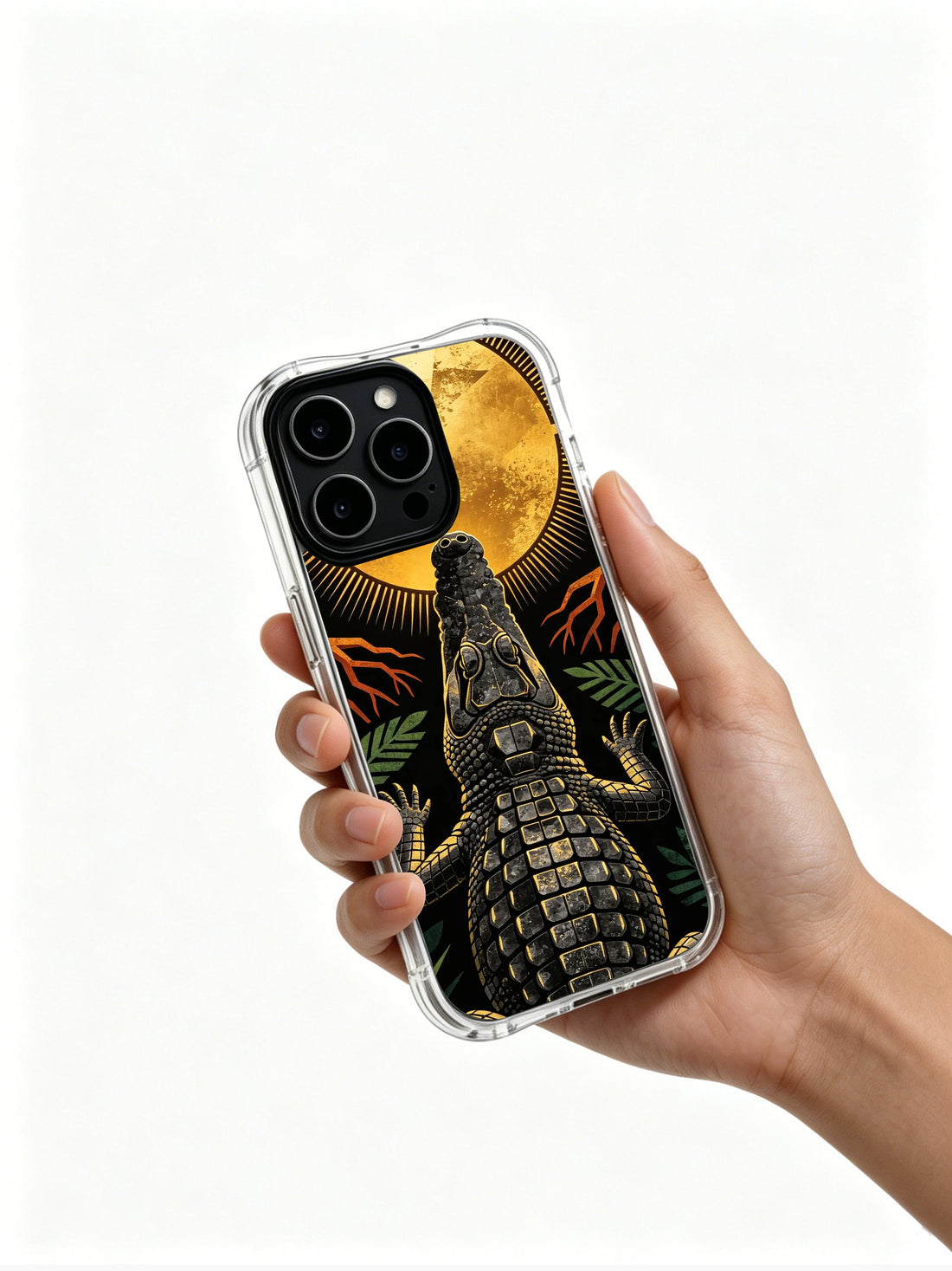Caiman eclipse iPhone 14 Plus Case with dark tropical artwork