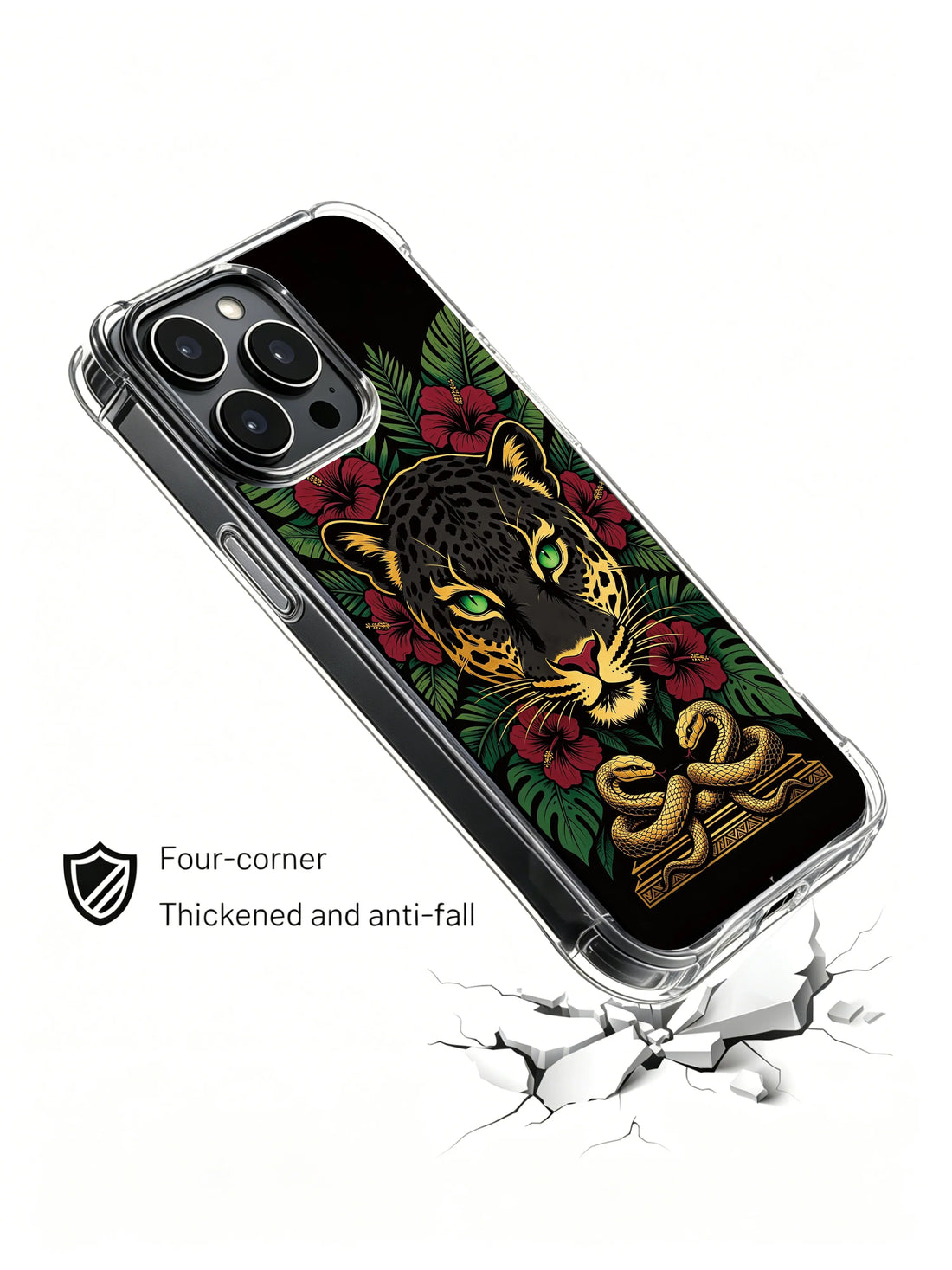 Symmetrical jaguar iPhone 14 Plus Case with gothic tropical art