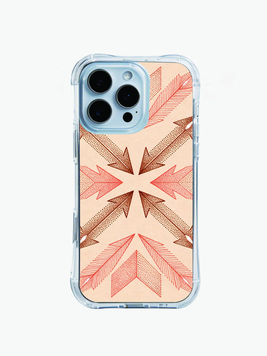 Boho iPhone 14 Pro Max Case with geometric arrow art and warm blush brown style