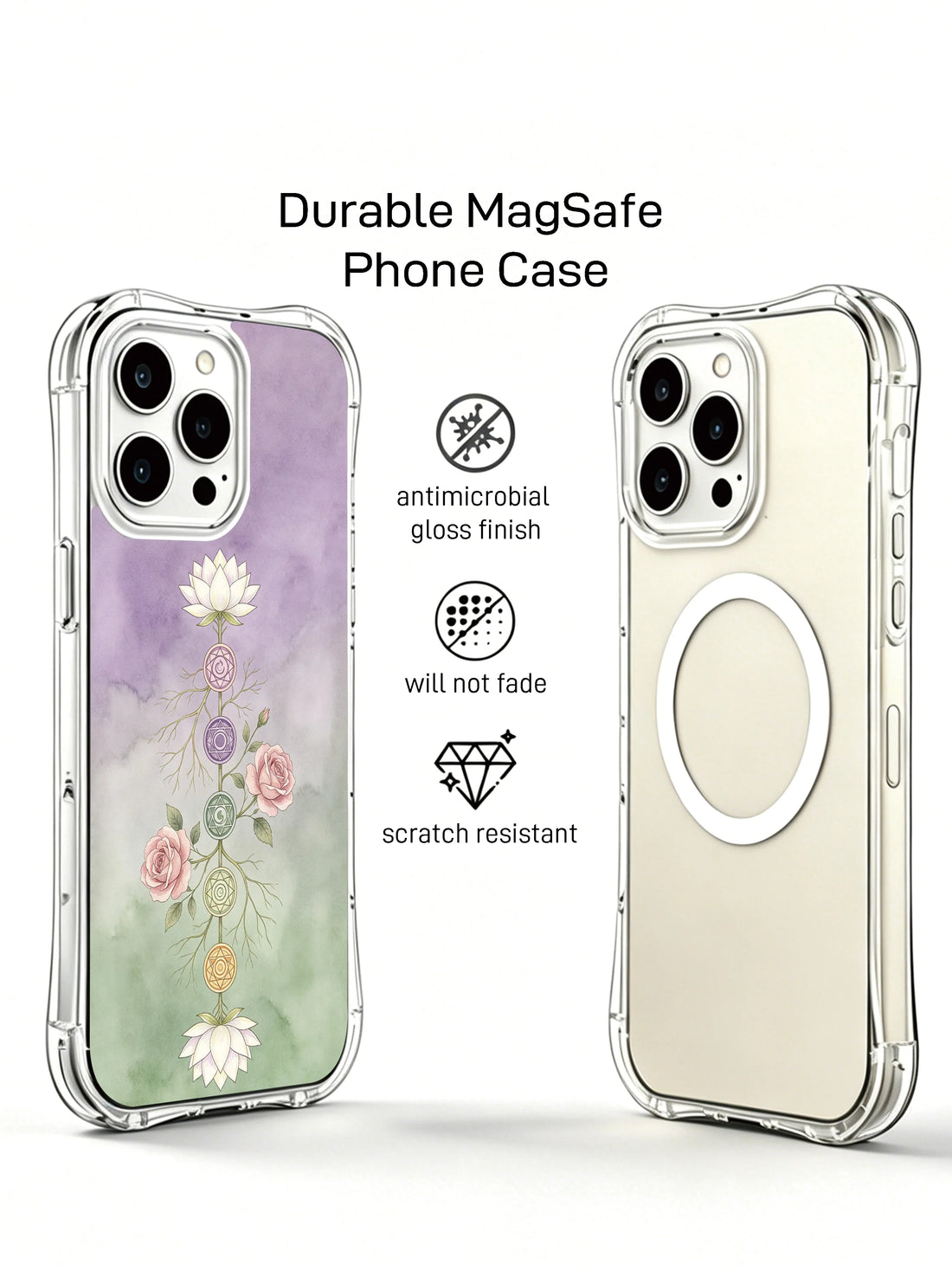 Aesthetic iPhone 15 Case with chakra energy symbols and sacred geometry