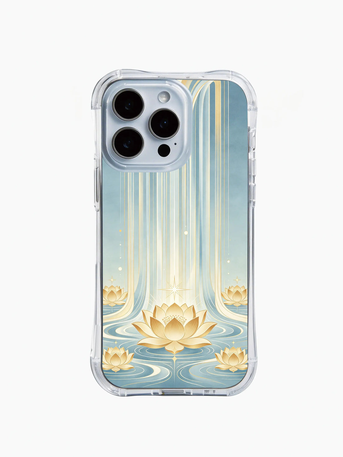 Cosmic fountain iPhone 15 Case with golden symbolic art