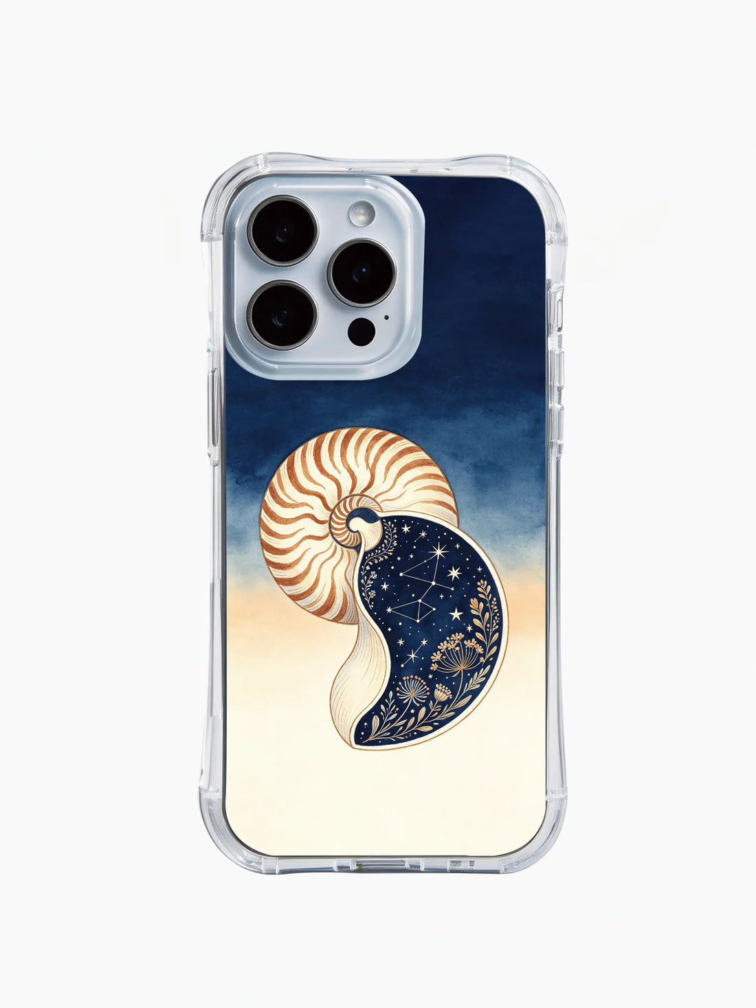 Growth iPhone 15 Case with cosmic nautilus spiral and golden geometry