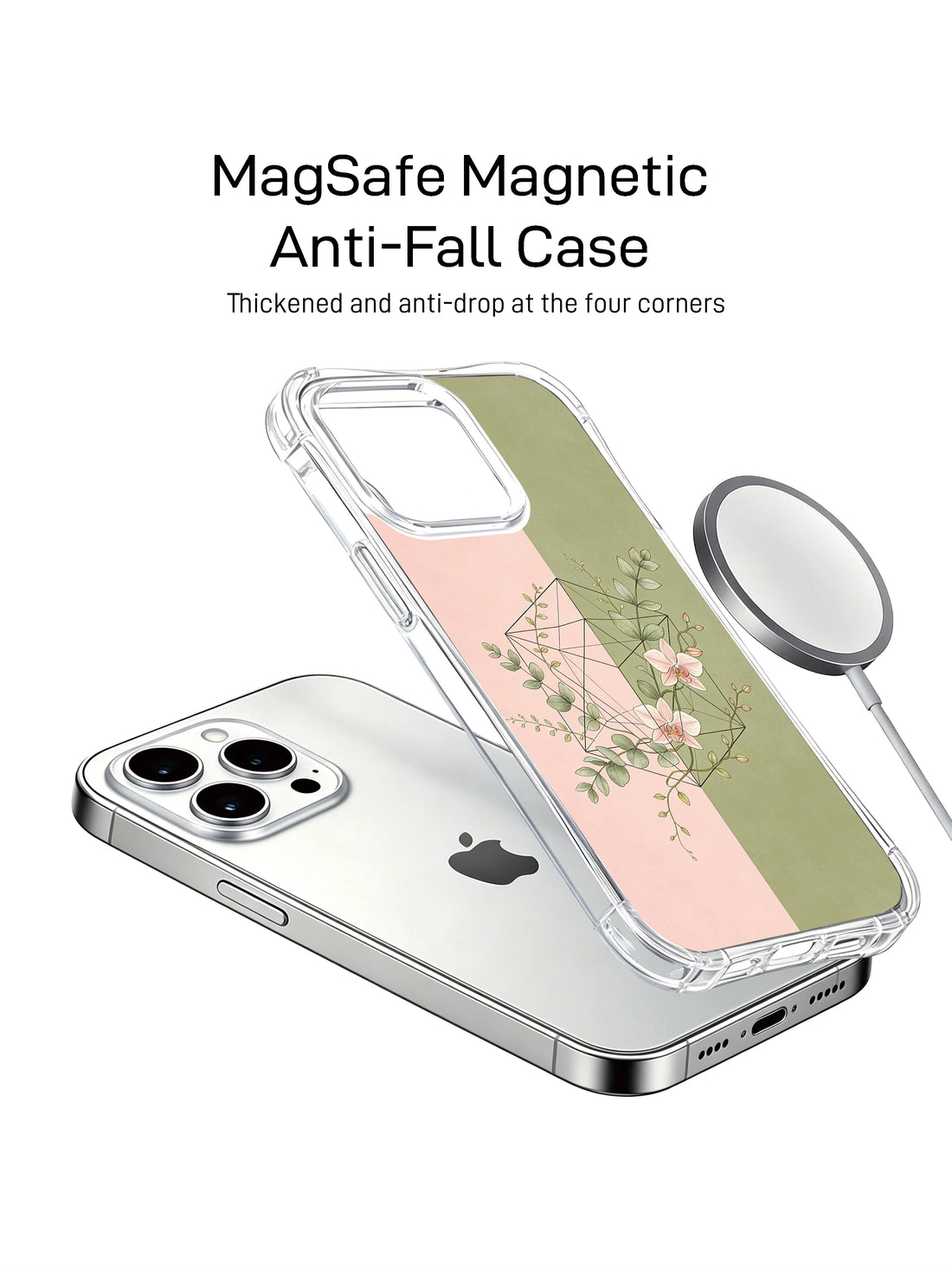 Geometric iPhone 15 Case With Eucalyptus Floral Lines by PhoneCasing