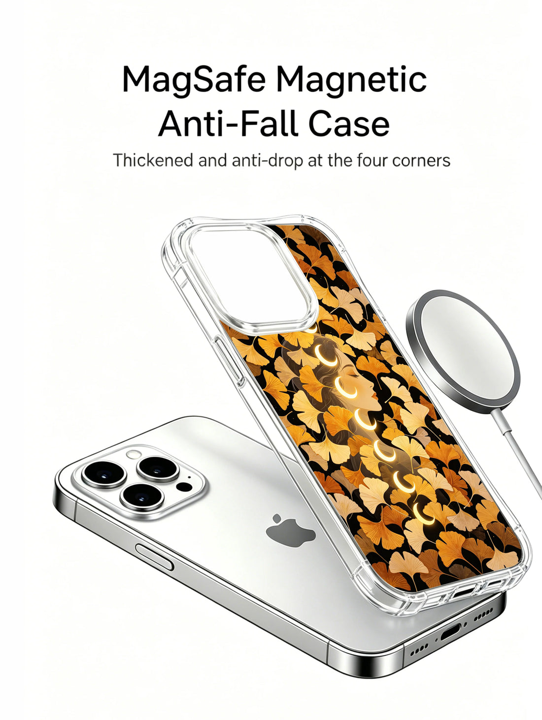 Ginkgo iPhone 15 Pro Case With Gold Moon Phase Art by PhoneCasing