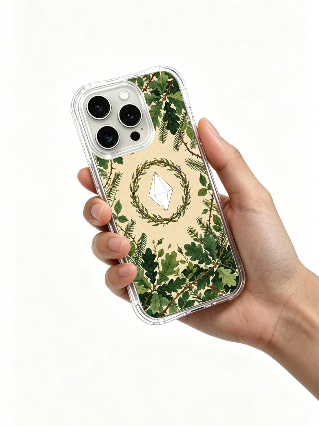 Aesthetic iPhone 15 Pro Case with Laurel Wreath Art
