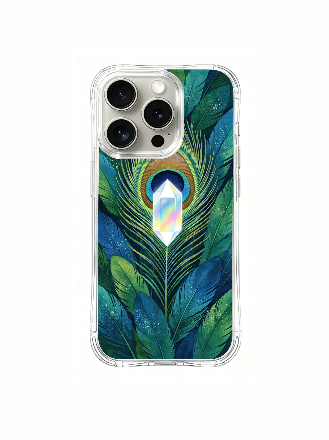 Crystal iPhone 15 Pro Case With Peacock Feather Style by PhoneCasing