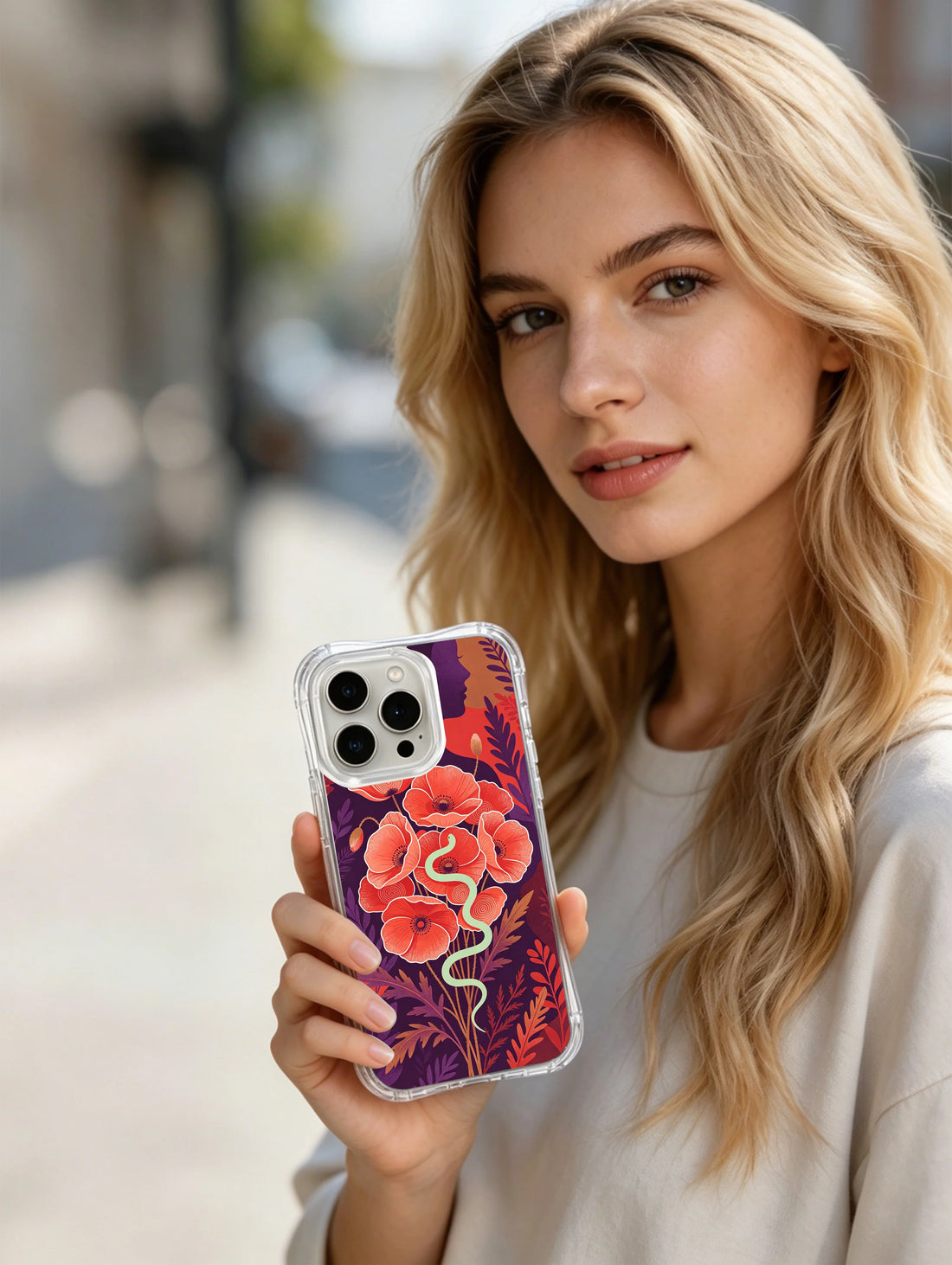 Aesthetic iPhone 15 Pro Case with scarlet snake flowers