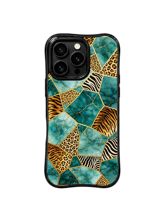 Aesthetic iPhone 15 Pro Max Case with turquoise gold animal artwork