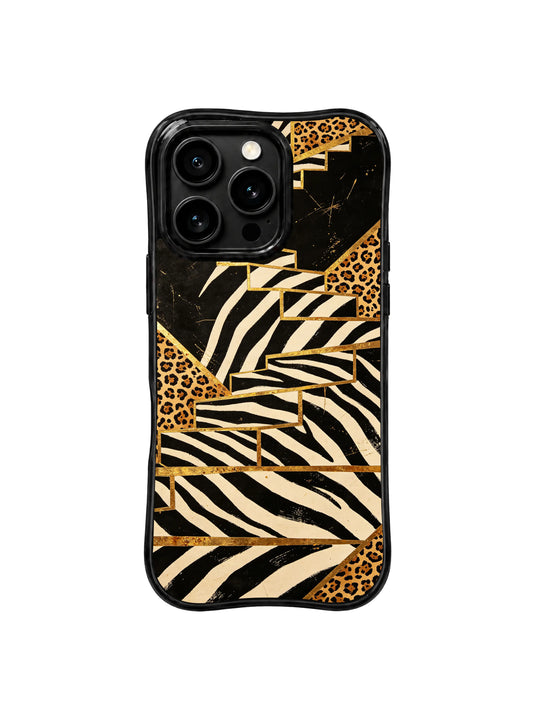Black Gold Animal Pattern iPhone 15 Pro Max Case With Zebra Art