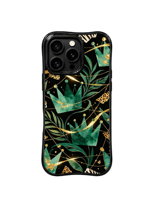 Gold leopard iPhone 15 Pro Max Case with black ornamental art