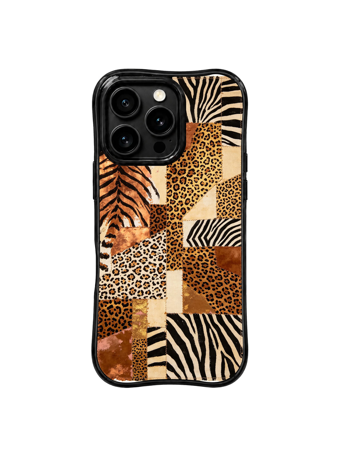 Tiger iPhone 15 Pro Max Case with bronze weave art and warm western texture