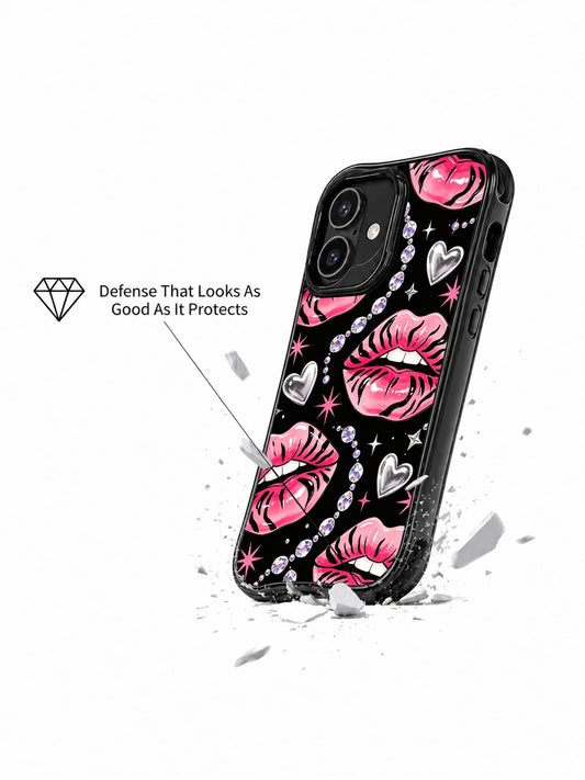 Crystal tiger kiss iPhone 16 Case with pink lips black stripe details and polished glam energy