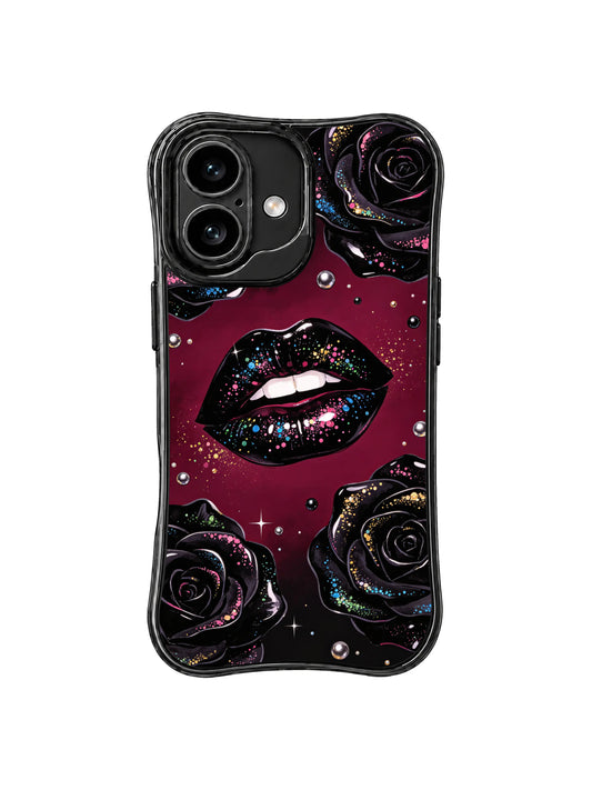 Floral iPhone 16 Case - Black Rose Sequin Lips PhoneCasing for iPhone 16 case