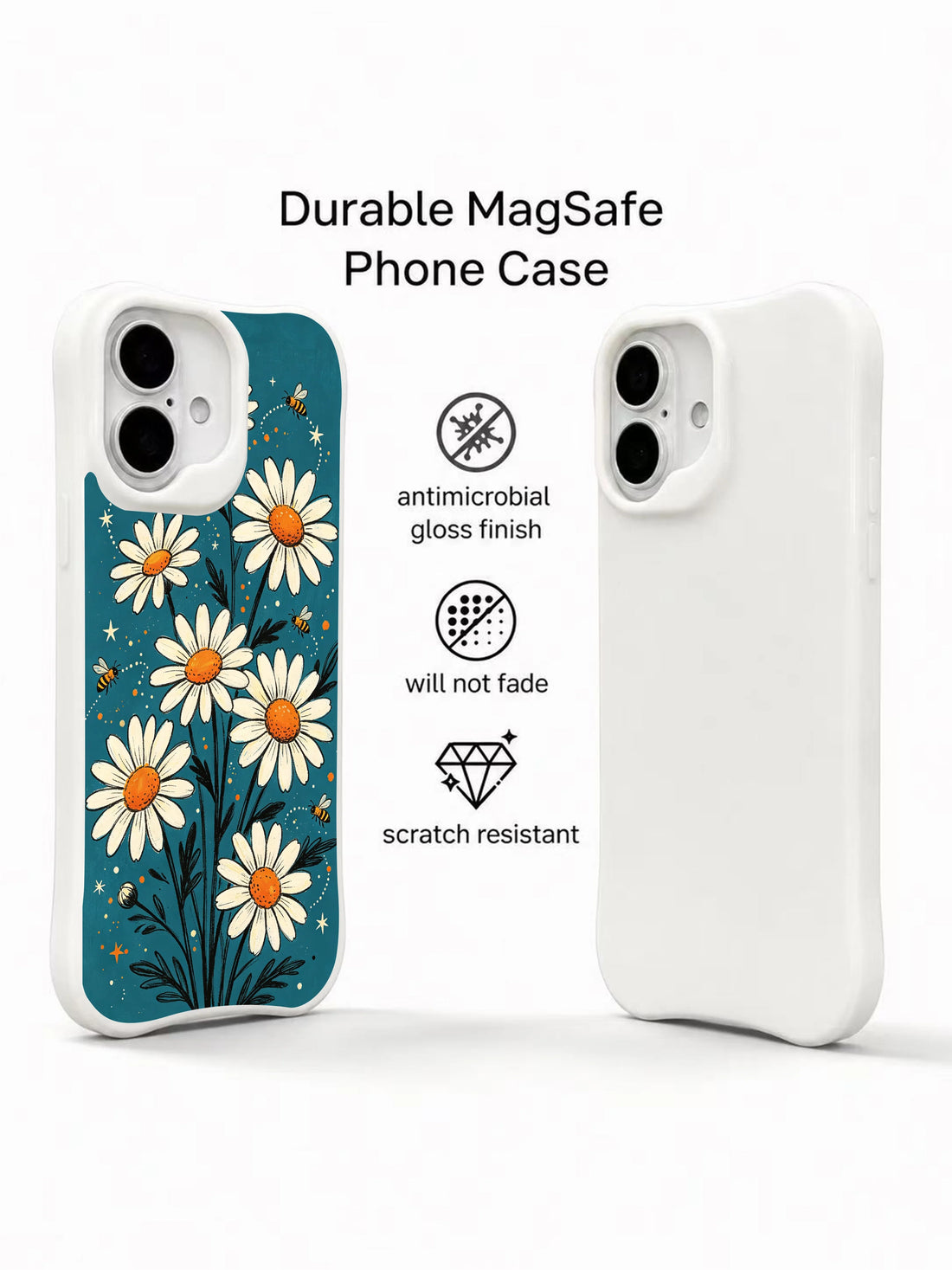 Bee and daisy night iPhone 16 Plus Case with cute garden art