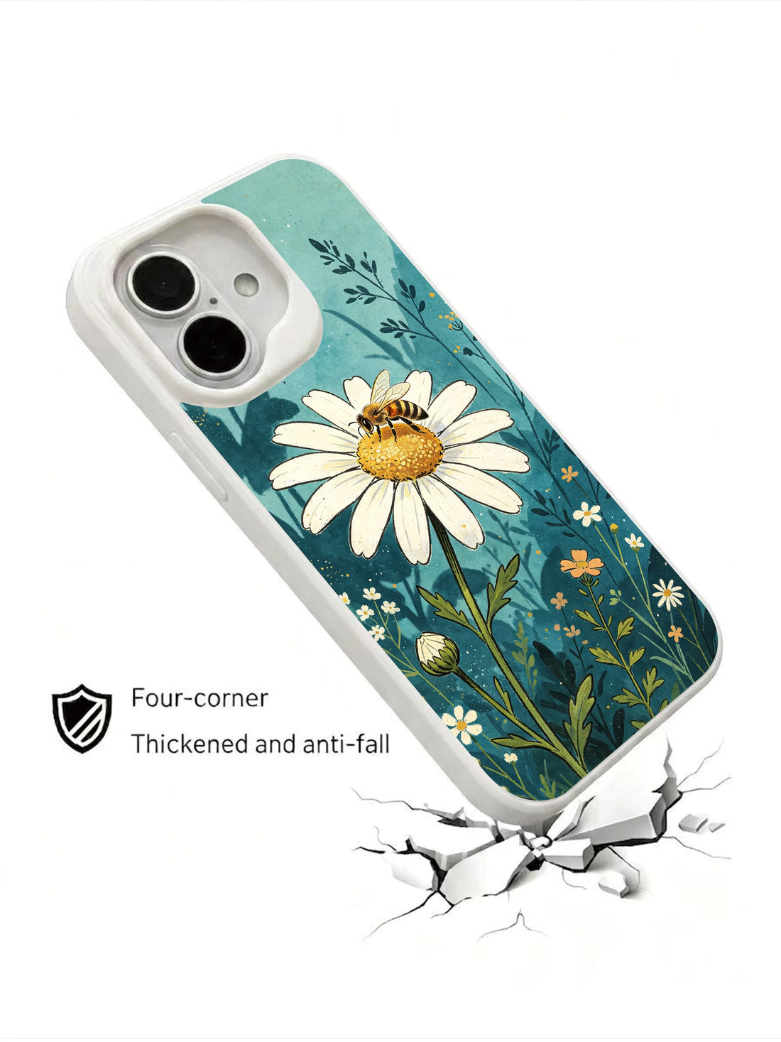 Garden visitor iPhone 16 Plus Case with daisy bee illustration