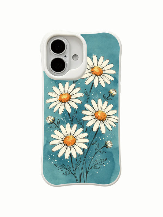 Floral iPhone 16 Plus Case - Daisies On Blue Letter PhoneCasing for iPhone 16 Plus case
