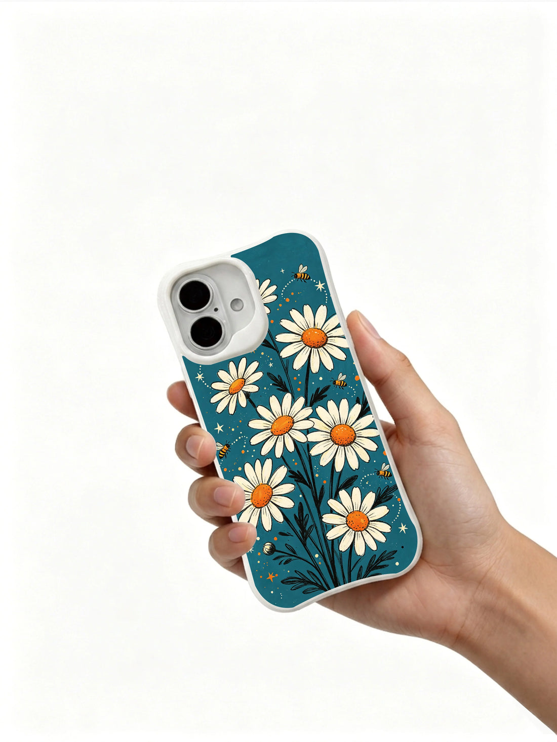 Night bloom and bee iPhone 16 Plus Case with whimsical daisy artwork