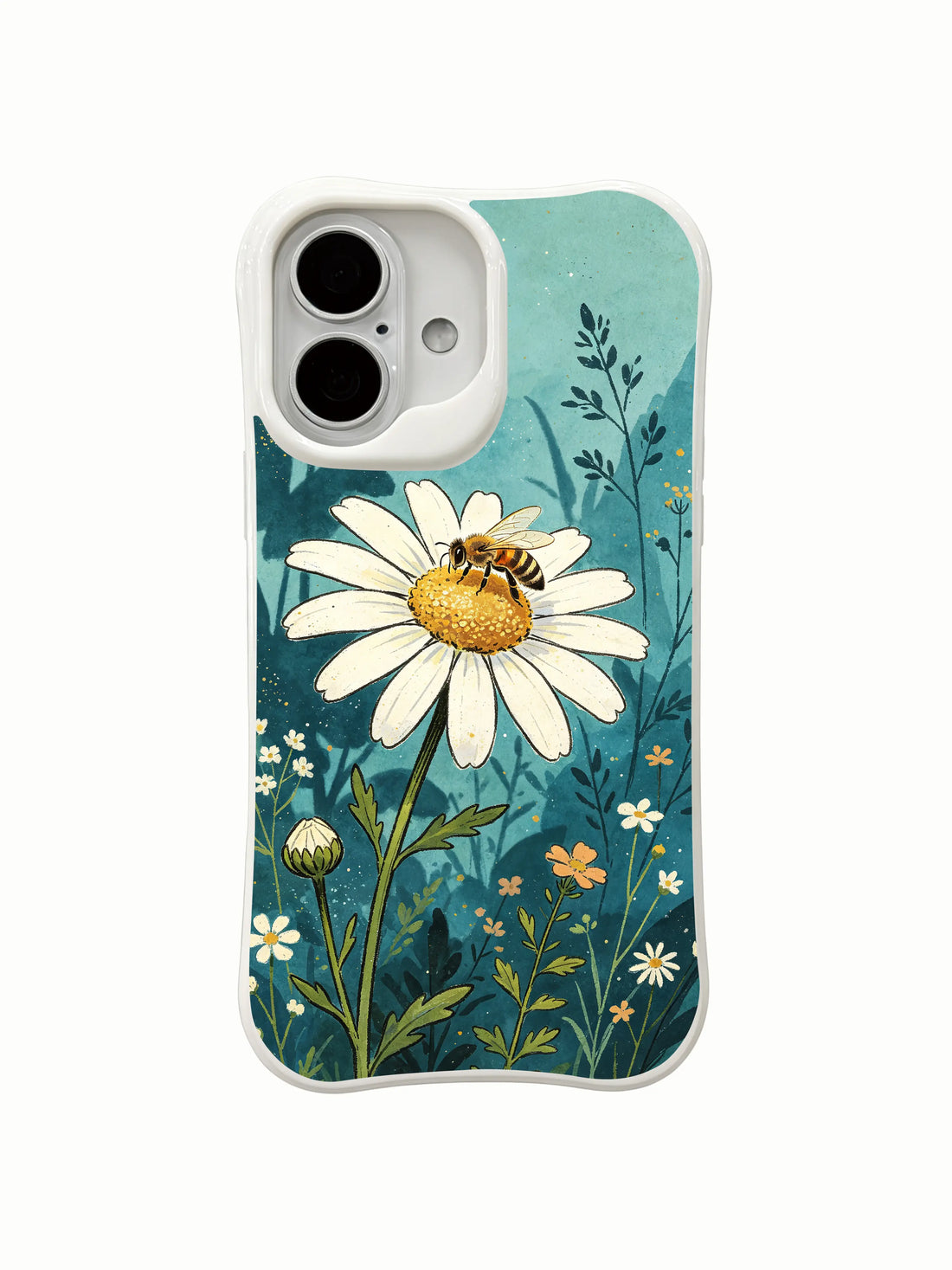 Peaceful bee bloom iPhone 16 Plus Case with teal floral art