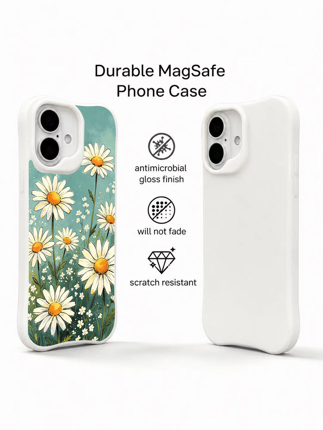 Cottagecore daisy iPhone 16 Plus Case with teal meadow style