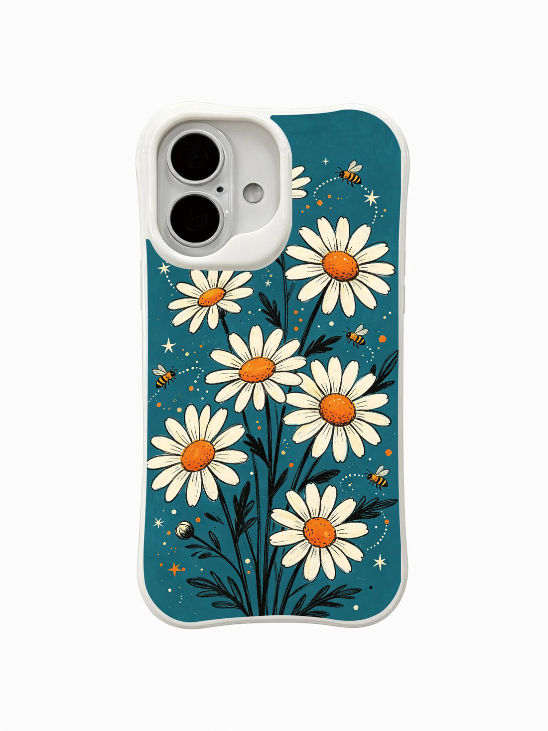 Night Garden Daisies case for iPhone 16 Plus with flowers under a starry sky