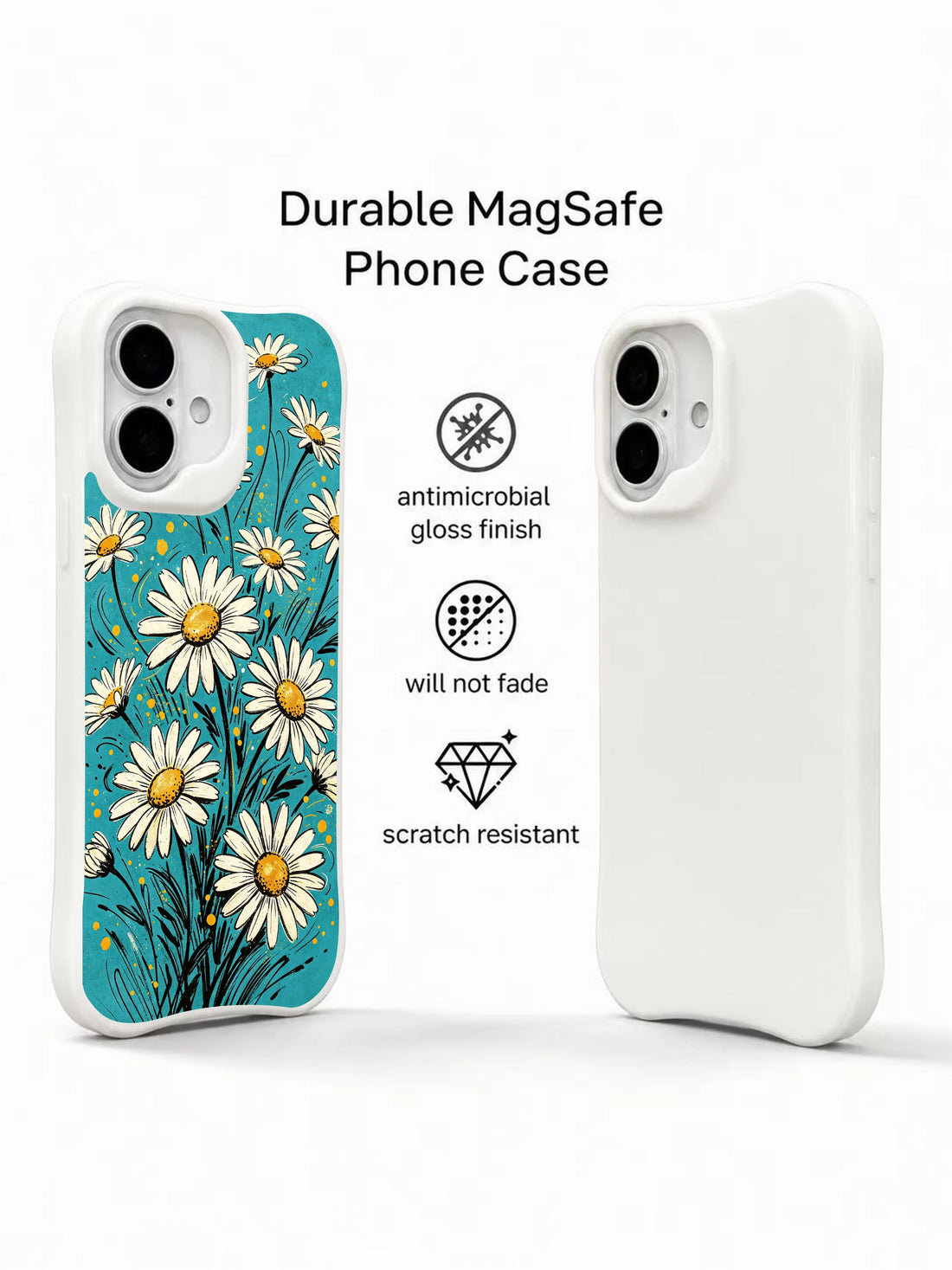 Teal Floral iPhone 16 Plus Case With Daisy Bouquet Art