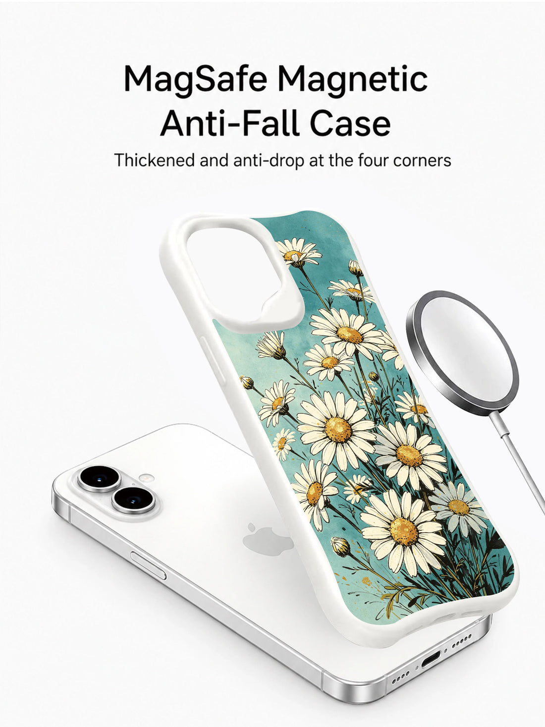 Meadow daisy iPhone 16 Plus Case with teal floral pattern