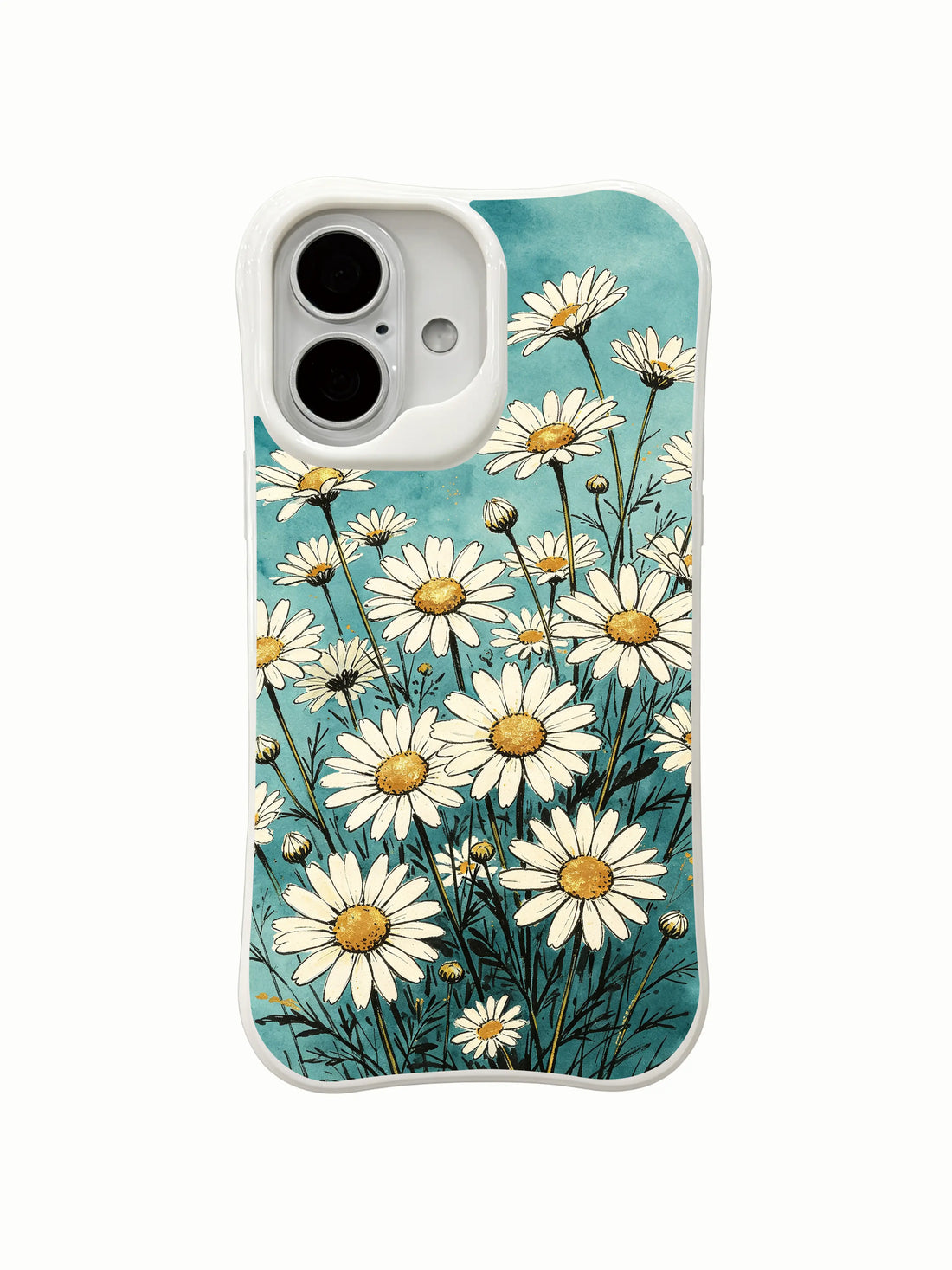 Aesthetic iPhone 16 Plus Case with daisy art details