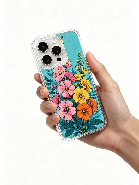 Bright tropical blooms iPhone 16 Pro Max Case with turquoise background