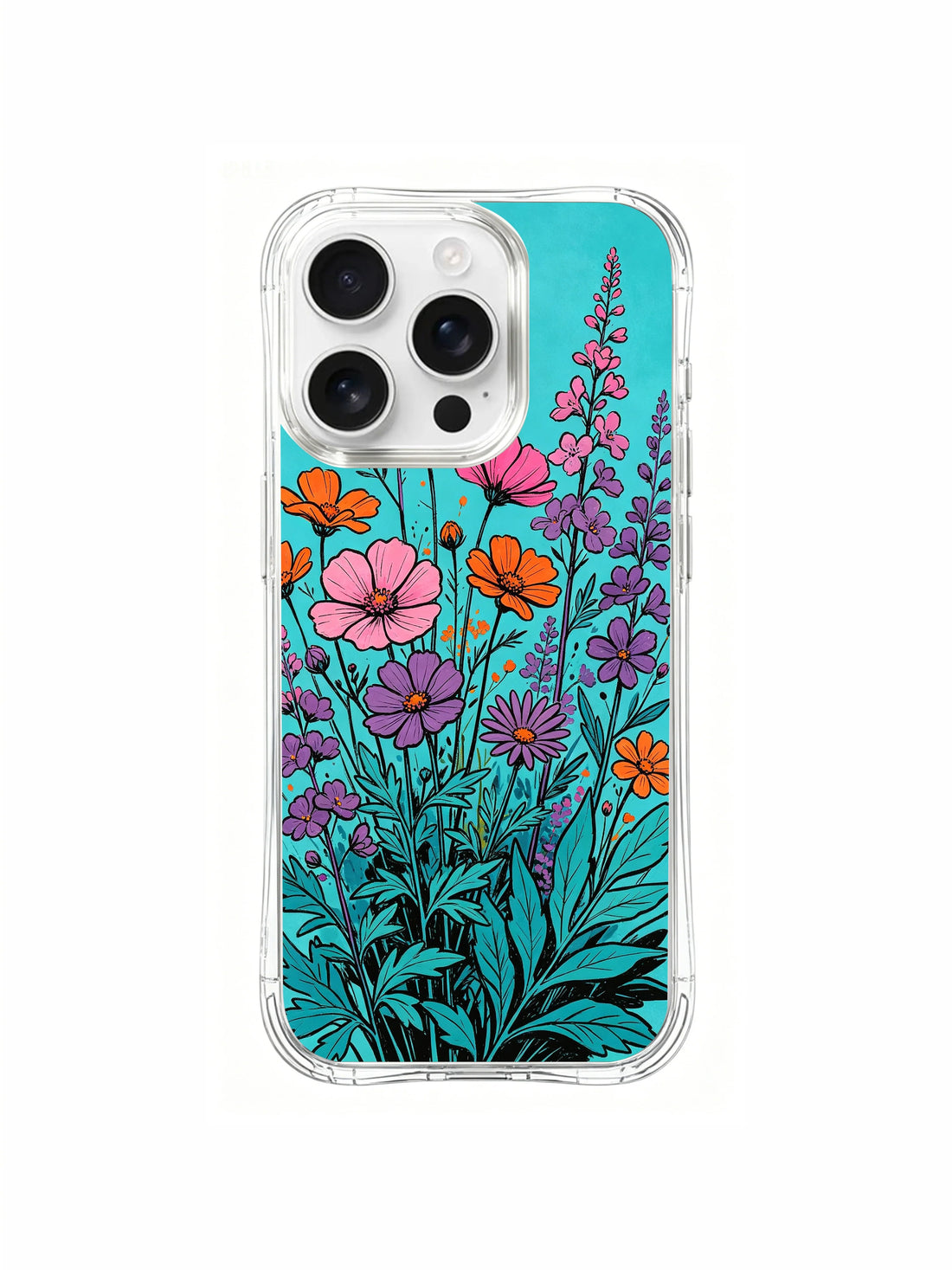 Cyan floral iPhone 16 Pro Max Case with wildflower artwork