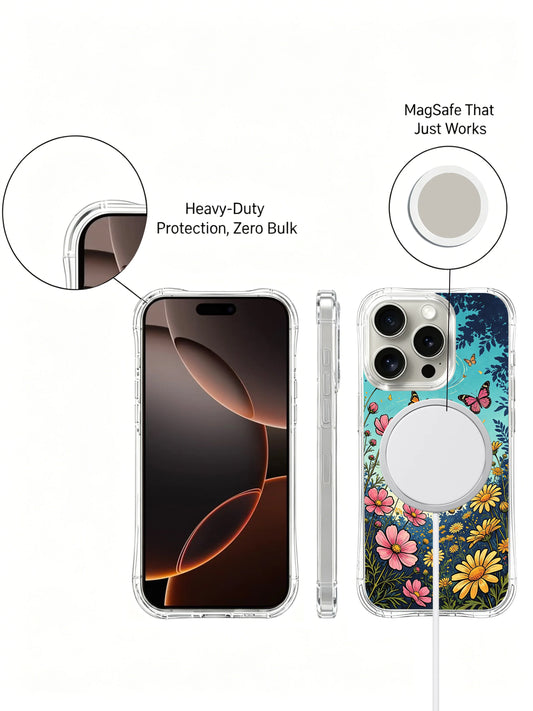 Freedom iPhone 16 Pro Max Case with butterfly garden art and colorful folk meadow