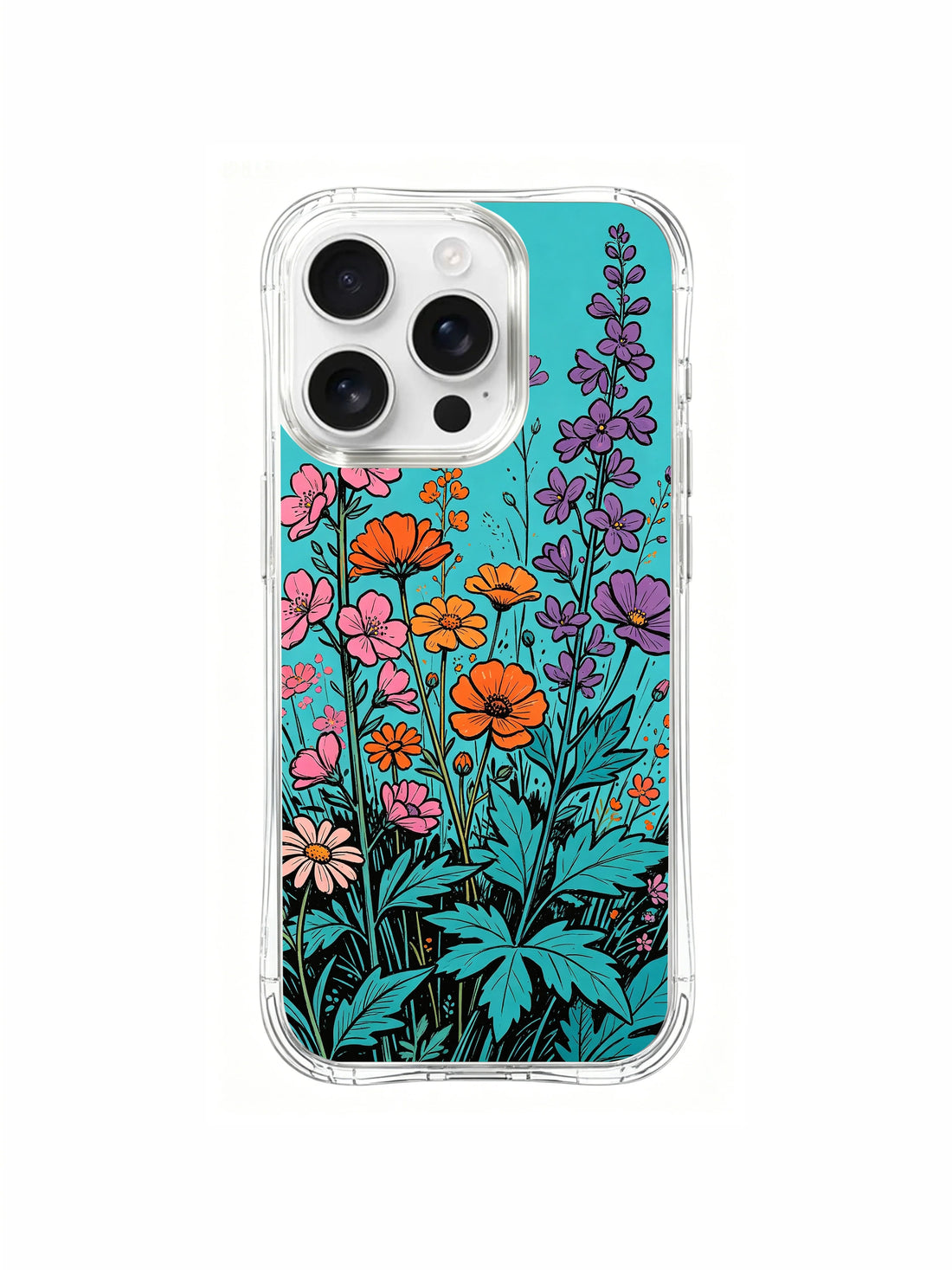 Modern meadow iPhone 16 Pro Max Case with colorful floral illustration