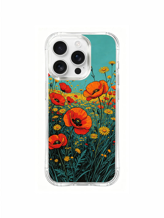 Courage iPhone 16 Pro Max Case with poppy field and turquoise sky