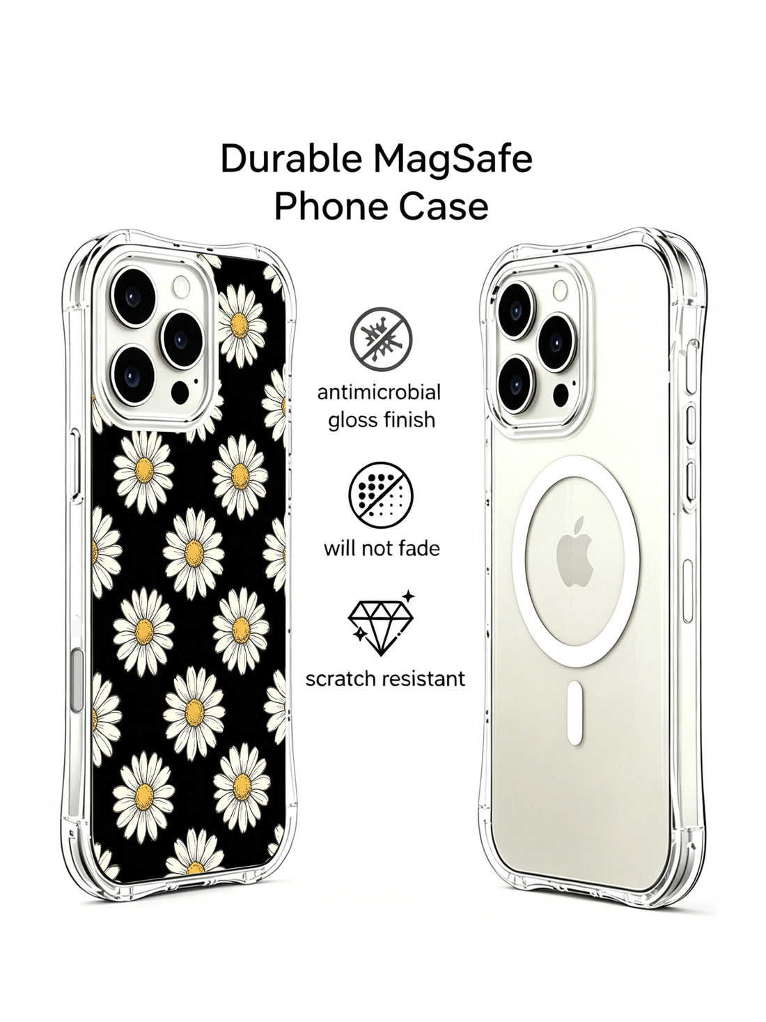 Quiet strength daisy iPhone 16 Pro Max Case with black floral design