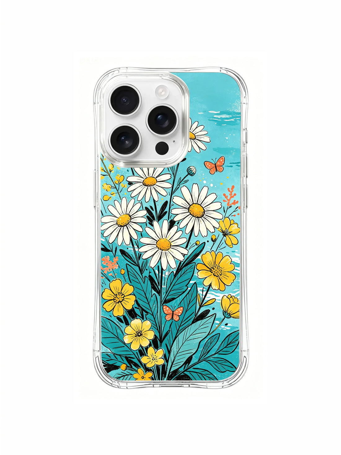 Sunlit seaside daisy iPhone 16 Pro Max Case with soft blue floral design