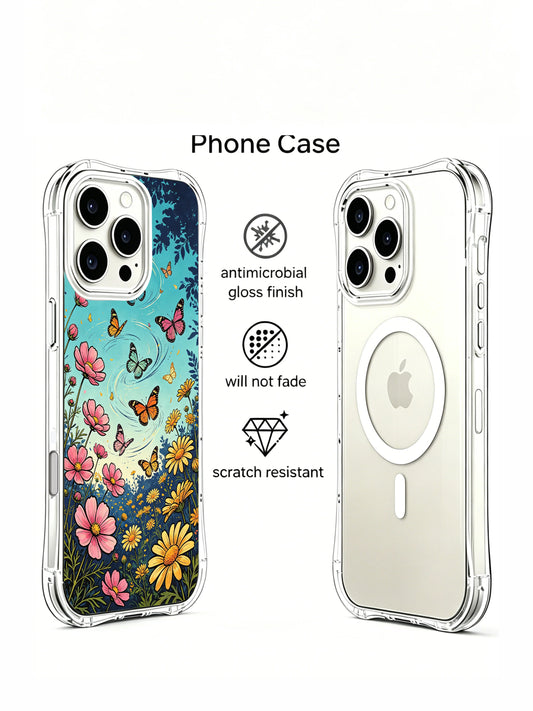 Unique iPhone 16 Pro Max Case gift with butterfly flowers and colorful meadow art