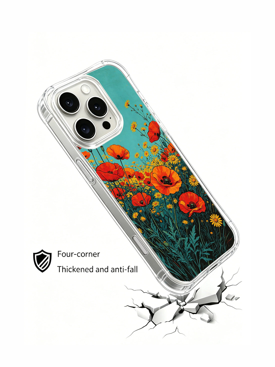 Aesthetic iPhone 16 Pro Max Case with vibrant flame meadow art