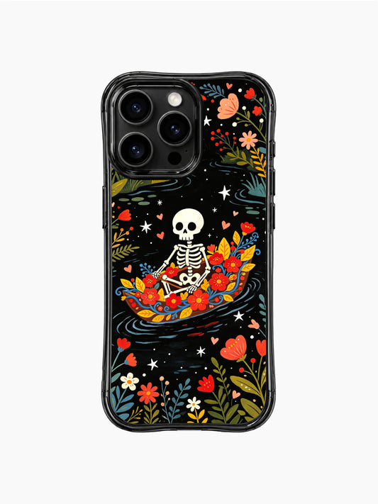 Skeleton boat iPhone 16 Pro Max Case with hearts stars and flowers